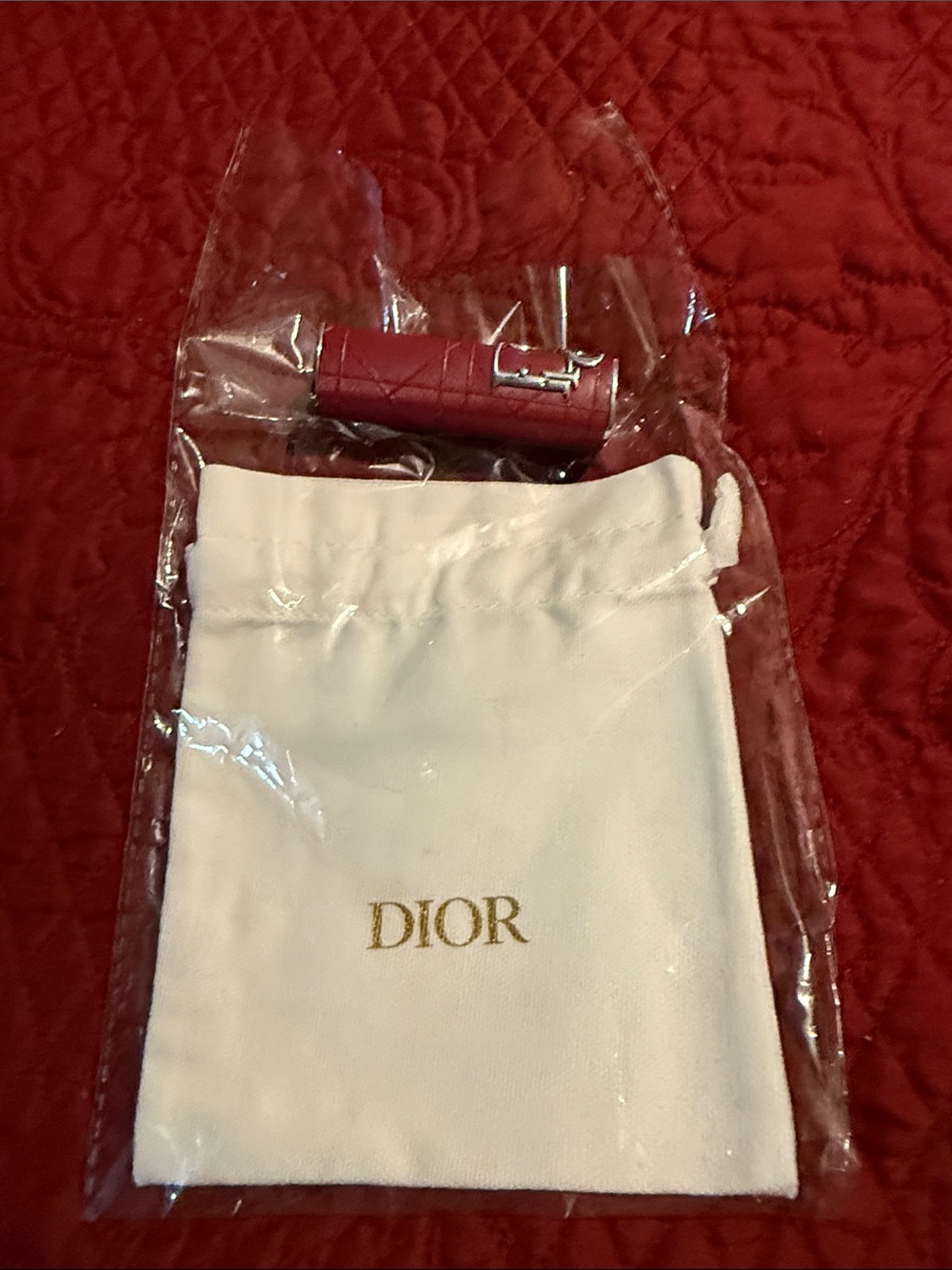 Dior Red Quilted design Lipstick Case with Bag - Picture 3 of 4